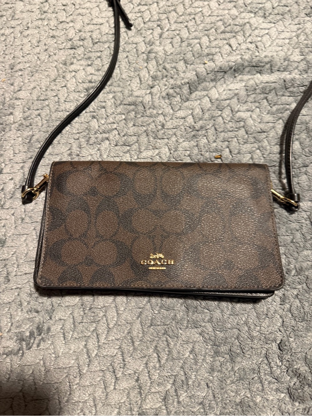 Coach Brown Signature Crossbody Wallet with Gold Logo